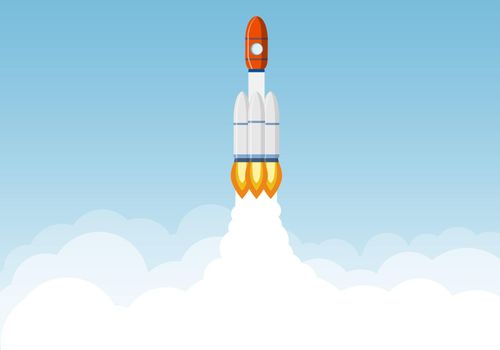 Art launch rocket with sky space. Startup concept.