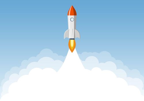 Art launch rocket with sky space. Startup concept.