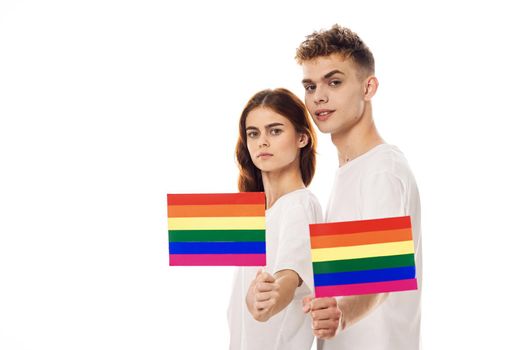 couple Flag lgbt transgender sexual minorities light background. High quality photo