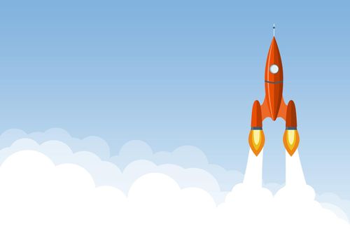 Art launch rocket with sky space. Startup concept.