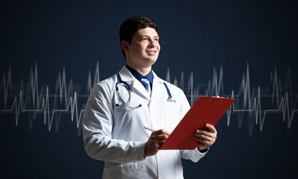 Doctor with tablet works with digital technologies