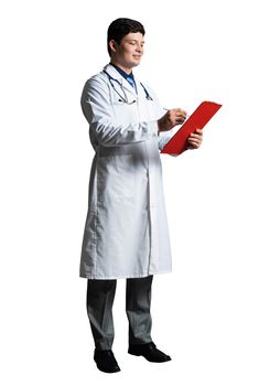 Portrait of a doctor with a tablet for documents