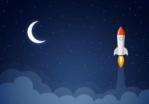 Art launch rocket with sky space. Startup concept.