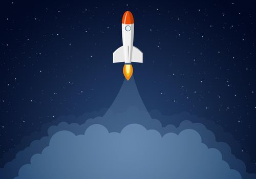 Art launch rocket with sky space. Startup concept.