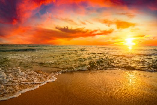 Wavy clouds over Indian ocean at sunset