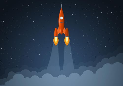 Art launch rocket with sky space. Startup concept.