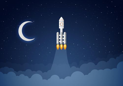 Art launch rocket with sky space. Startup concept.