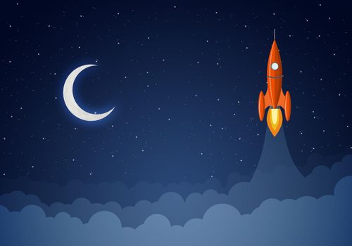 Art launch rocket with sky space. Startup concept.