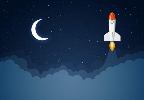 Art launch rocket with sky space. Startup concept.