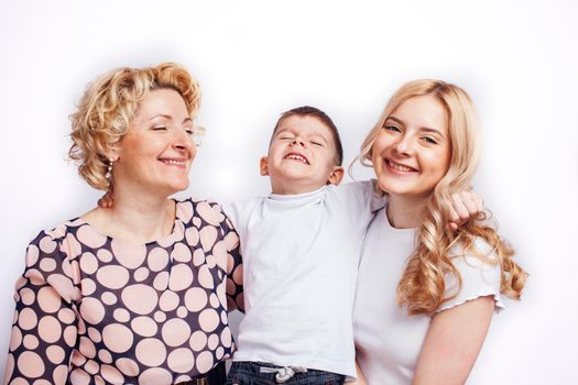 happy smiling blond family together posing cheerful on white background, generation concept. lifestyle people close up