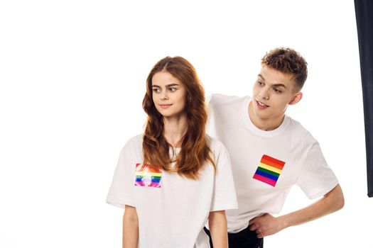 couple Flag lgbt transgender sexual minorities light background. High quality photo