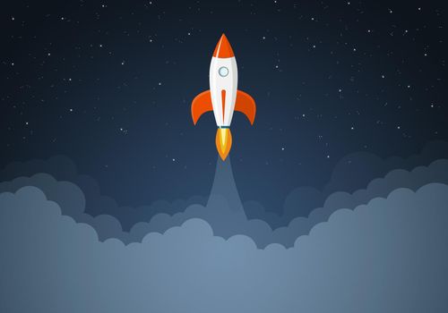 Art launch rocket with sky space. Startup concept.