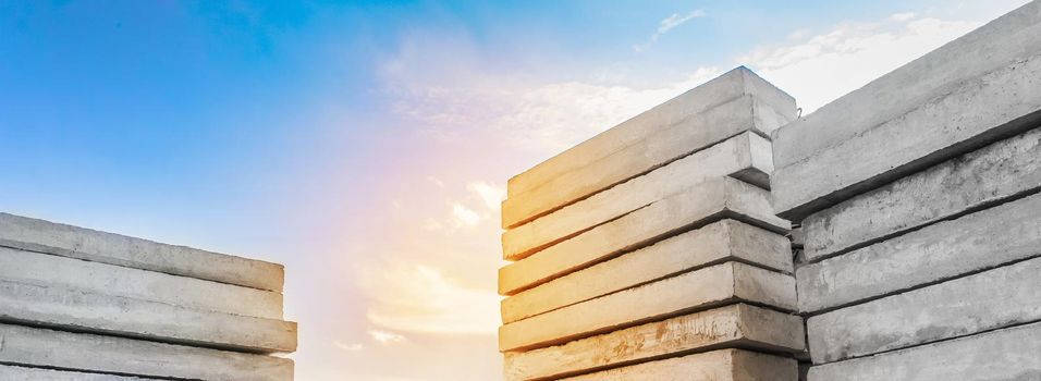 Concrete blocks at a construction site. Concrete structures, industrial, building materials, high resolution.