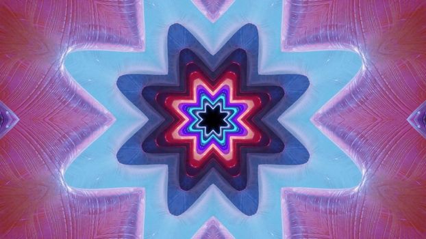 3d illustration of 4K UHD abstract background of bright endless corridor in shape of flower glowing with neon lights