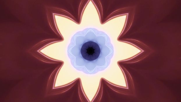 4K UHD 3D illustration of minimalist style flower shaped ornament shining with vivid neon light