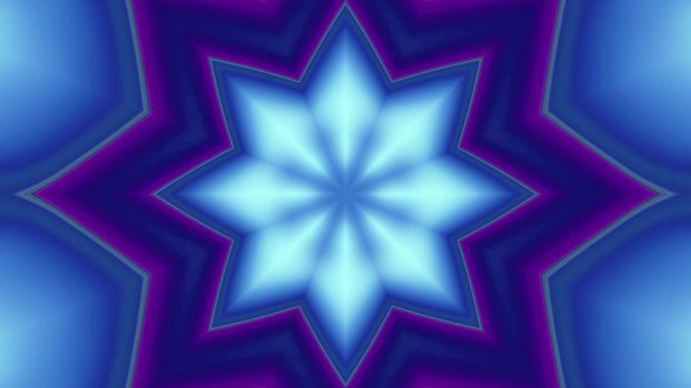 3d illustration of 4K UHD abstract background of geometric tunnel in shape of star illuminated by blue and purple neon lights
