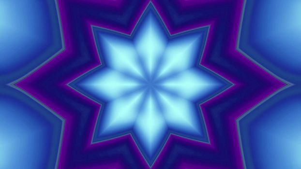 3d illustration of 4K UHD abstract background of geometric tunnel in shape of star illuminated by blue and purple neon lights