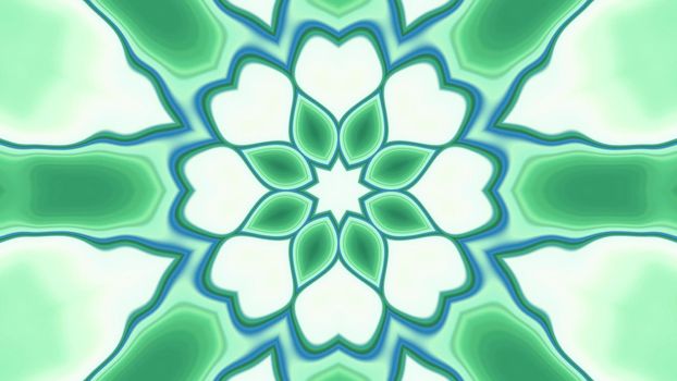 3d illustration of 4K UHD abstract background of ornamental vivid tunnel in shape of flower illuminated by green neon light