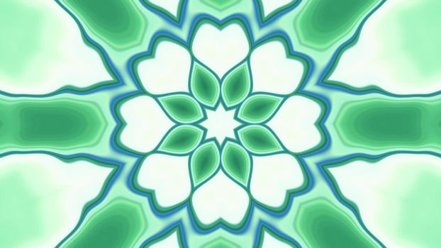 3d illustration of 4K UHD abstract background of ornamental vivid tunnel in shape of flower illuminated by green neon light