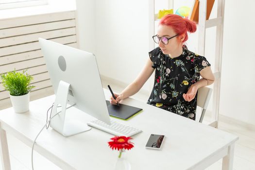 Illustrator, creative, web design concept - Female graphic designer at work.