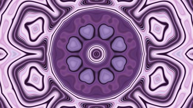 3d illustration of 4K UHD abstract background of symmetric geometric tunnel with ornamental shapes of violet color