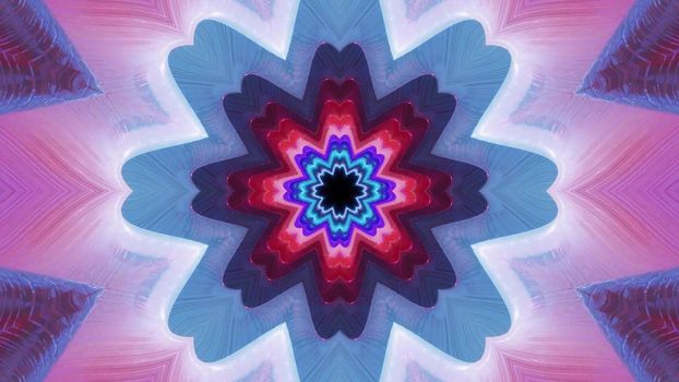3d illustration of 4K UHD abstract background of creative corridor in shape of flower glowing with colorful neon lights