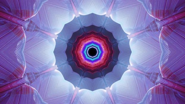 3d illustration of 4K UHD abstract background of bright glowing corridor in shape of circle with neon illumination
