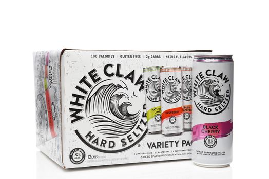 IRVINE, CALIFORNIA - 03 DEC 2019: White Claw Hard Seltzer 12 pack with one can.