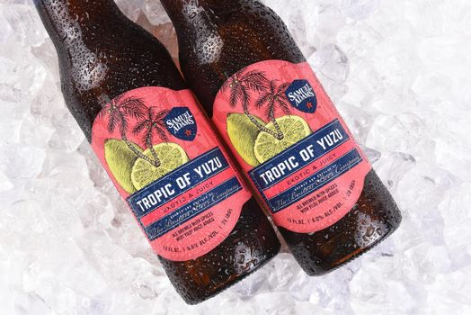 IRVINE, CA - JULY 16, 2017: Samuel Adams Tropic of Yuzu on ice. From the Boston Beer Company. Based on sales in 2016, it is the second largest craft brewery in the U.S.