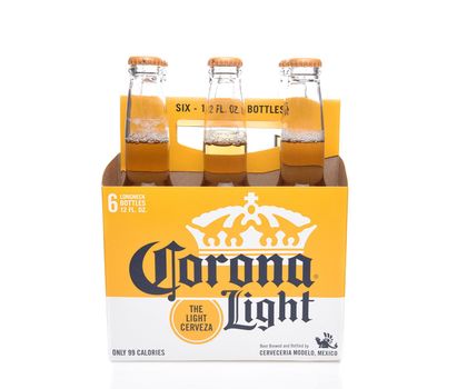 IRVINE, CALIFORNIA - DECEMBER 14, 2017: 6 pack  of Corona Light Beer Bottles. Corona is the most popular imported beer in the USA.