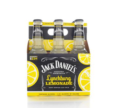 IRVINE, CALIFORNIA - NOVEMBER 16, 2016: A 6 pack of Jack Daniels Lynchburg Lemonade. A cocktail made with Triple Sec, whiskey, Sour Mix and Lemon Lime Soda.