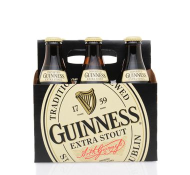 IRVINE, CA - MAY 25, 2014: A 6 pack of Guinness Extra Stout. The Irish beer is one of the worlds most successful beer brands with annual sales over 850 million liters.