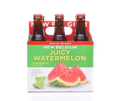 IRVINE, CA - JULY 16, 2017: New Belgium Watermelon Lime Ale 6 pack. A craft brewery located in Fort Collins, Colorado. It was opened in 1991 by Jeff Lebesch and Kim Jordan.