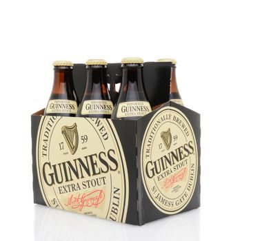 IRVINE, CA - MAY 25, 2014: A 6 pack of Guinness Extra Stout. Guinness is one of the worlds most successful beer brands with annual sales over 850 million liters.