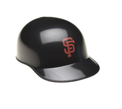 IRVINE, CALIFORNIA - FEBRUARY 27, 2019:  Closeup of a mini collectable batters helmet for the San Francisco Giants of Major League Baseball.