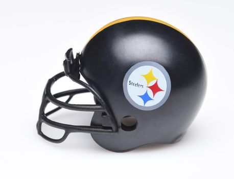 IRVINE, CALIFORNIA - AUGUST 30, 2018: Mini Collectable Football Helmet for the Pittsburgh Steelers of the American Football Conference North.