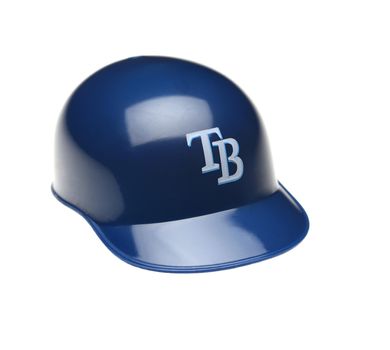 IRVINE, CALIFORNIA - FEBRUARY 27, 2019:  Closeup of a mini collectable batters helmet for the Tampa Bay Rays of Major League Baseball.