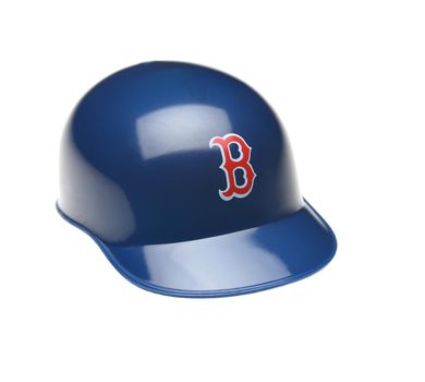 IRVINE, CALIFORNIA - FEBRUARY 27, 2019:  Closeup of a mini collectable batters helmet for the Boston Red Sox of Major League Baseball.
