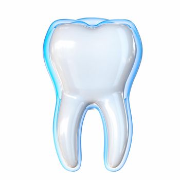 Tooth protected with blue shield 3D render illustration isolated on white background