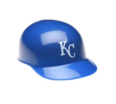 IRVINE, CALIFORNIA - FEBRUARY 27, 2019:  Closeup of a mini collectable batters helmet for the Kansas City Royals of Major League Baseball.