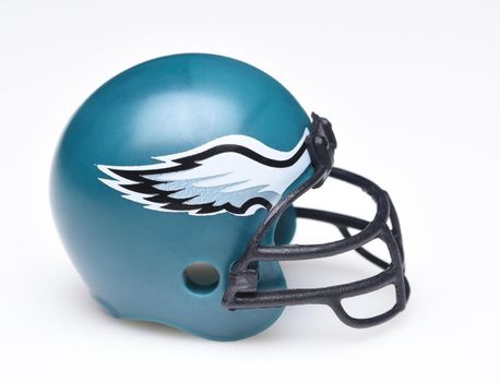 IRVINE, CALIFORNIA - AUGUST 30, 2018: Mini Collectable Football Helmet for the Philadelphia Eagles of the National Football Conference East.