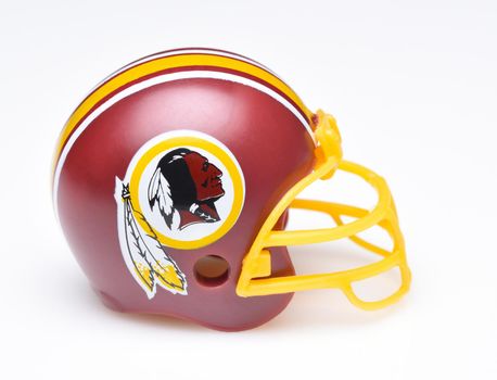 IRVINE, CALIFORNIA - AUGUST 30, 2018: Mini Collectable Football Helmet for the Washington Redskins of the National Football Conference East.