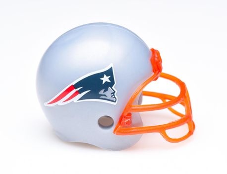 IRVINE, CALIFORNIA - AUGUST 30, 2018: Mini Collectable Football Helmet for the New England Patriots of the American Football Conference East.