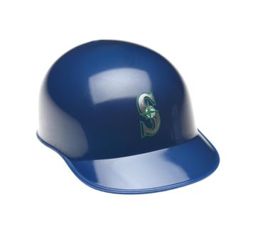 IRVINE, CALIFORNIA - FEBRUARY 27, 2019:  Closeup of a mini collectable batters helmet for the Seattle Mariners of Major League Baseball.