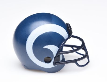 IRVINE, CALIFORNIA - AUGUST 30, 2018: Mini Collectable Football Helmet forf the Los Angeles Rams of the National Football Conference West.