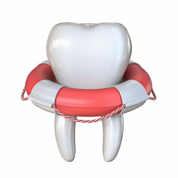 Tooth with life belt 3D render illustration isolated on white background