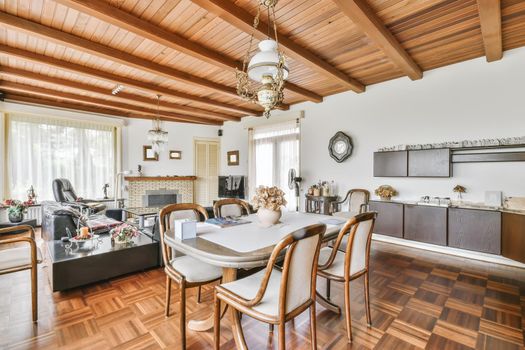 Interior design of bright and beautiful dining room