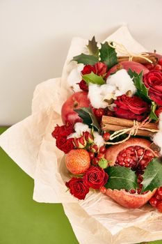 bouquet with red fruits cinnamon decoration gift organic. High quality photo