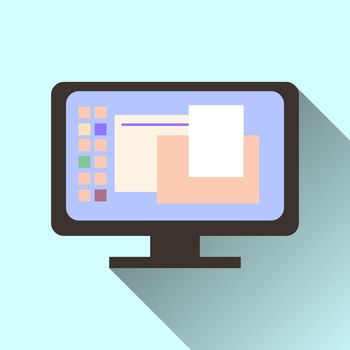 computer screen icon with long shadow isolated on orange background. illustrations