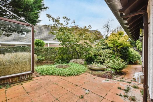 Beautiful courtyard with garden and fresh lawn